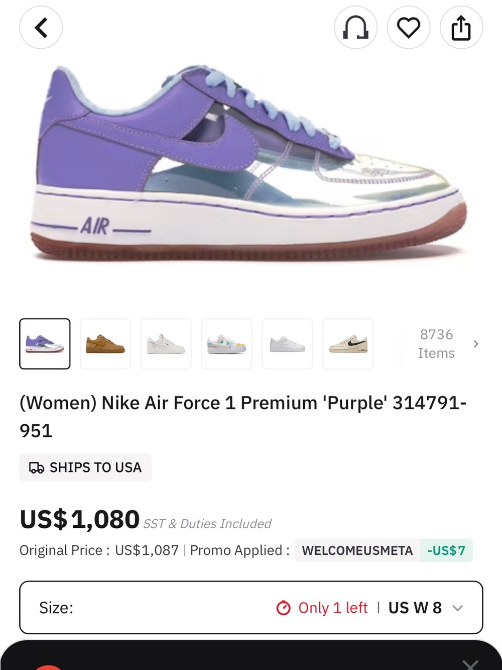 Nike Women’s Air Force 1 Premium — Purple & White